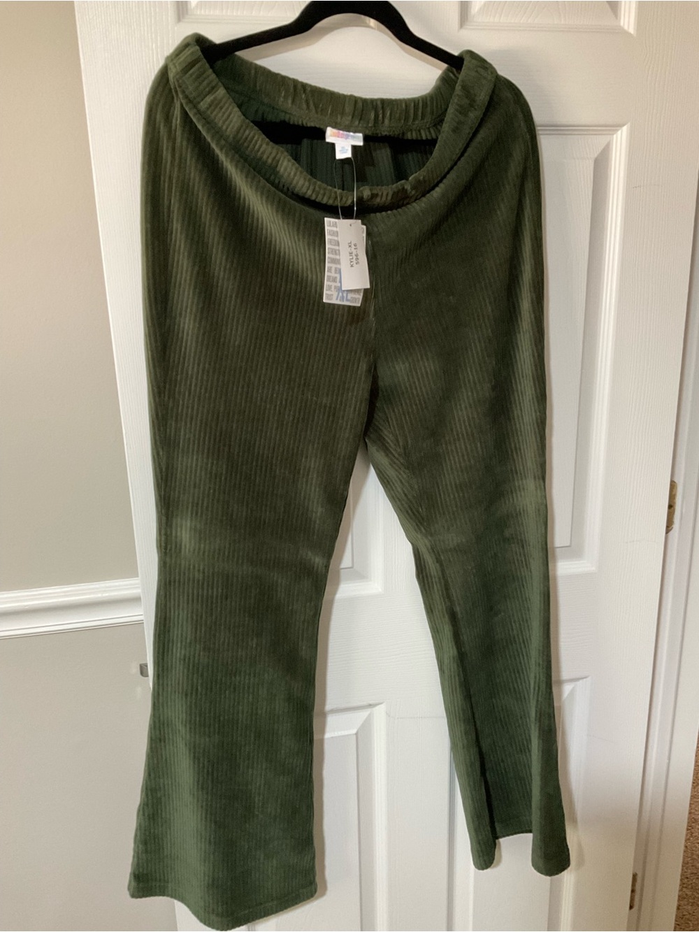 NWT LuLaRoe XL Kylie Olive Green Corduroy Flared Pants